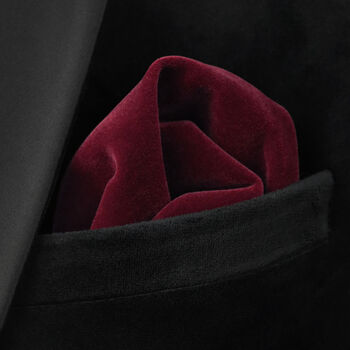 Mens Burgundy Red Velvet Bow Tie And Pocket Square, 6 of 6