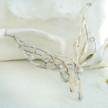 Sterling Silver Necklace With Green Amethyst And Pearl, 3 of 6