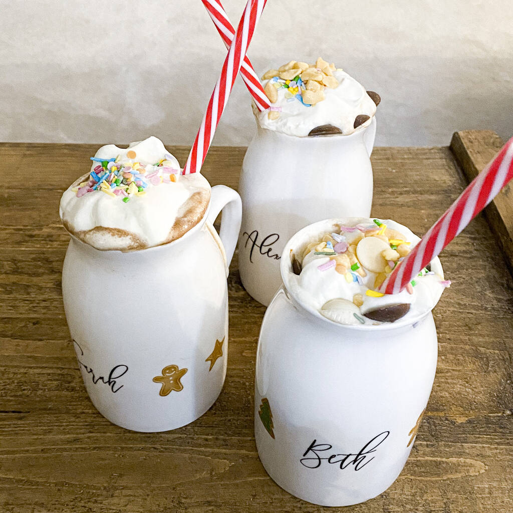 Personalised Christmas Cookie Milk Jug Mug With Straw By Birdie Barn