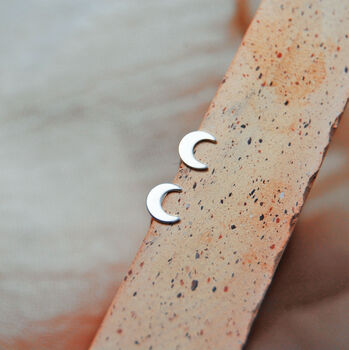 Tiny Crescent Moon Stud Earrings In Sterling Silver, 4 of 6