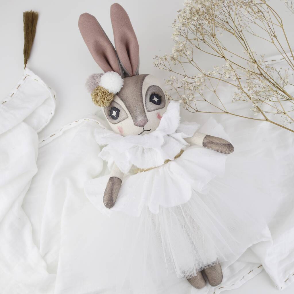 Image of Handmade Heirloom Linen Hare Doll Swiss Dot