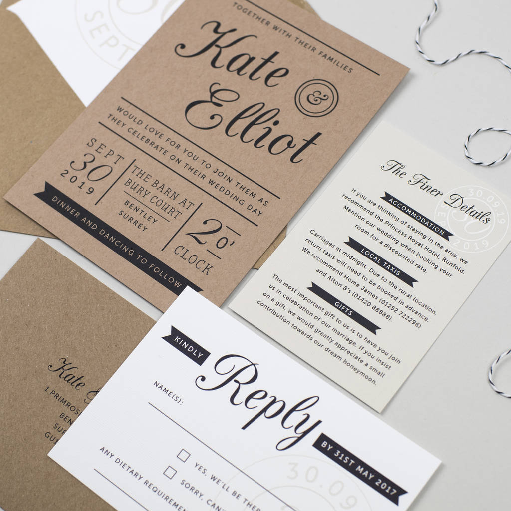 brown kraft paper wedding invitations