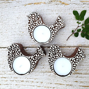Set Of Three Carved Wooden Bird Tealight Holders, 7 of 7