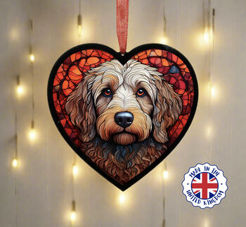 Labradoodle Stained Glass Effect Heart Suncatcher, 4 of 4