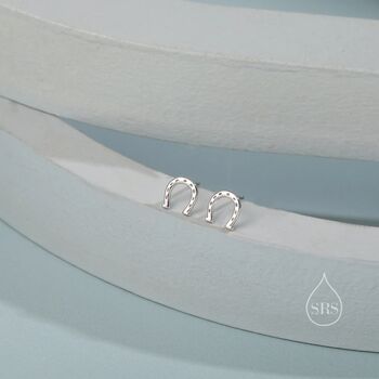 Tiny Horseshoe Stud Earrings In Sterling Silver, 2 of 10