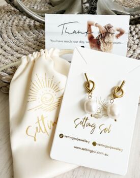 Audrey Fresh Water Pearl Earrings 18k Gold Plated Titanium, Tarnish Free, Hypoallergenic + Waterproof, 2 of 8