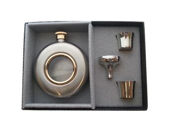 Corporate Gifting Four Engraved Round Hip Flasks, 9 of 10