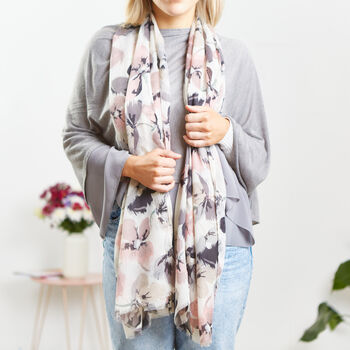 Fossil Grey Poncho And Flower Sketch Scarf Set, 2 of 5