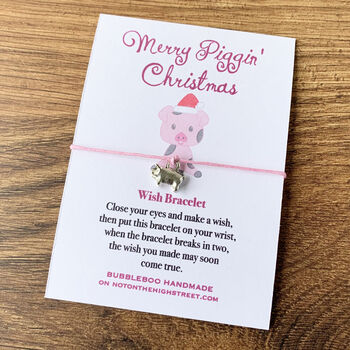 Wish Bracelet With A Pig Charm. Merry Piggin' Christmas, 2 of 5