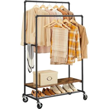 Double Clothes Rail Clothes Rack Hanging Rail On Wheels, 8 of 9