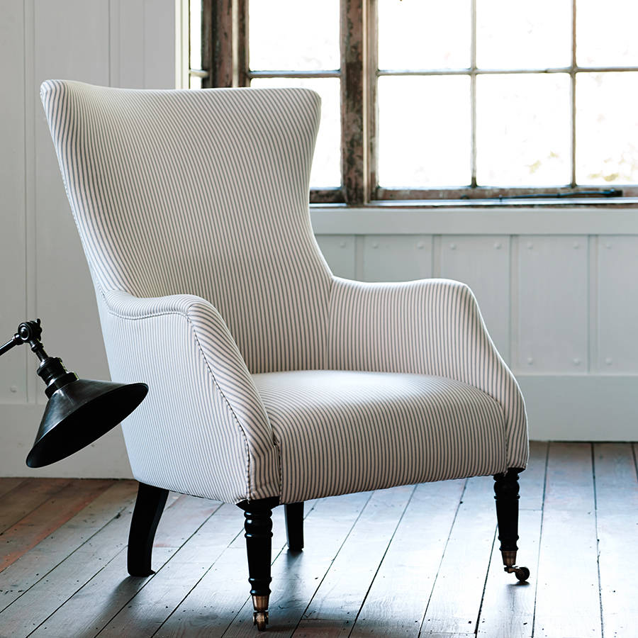 Bromley Wing Back Chair, Grey Ticking Stripe By Rowen & Wren | notonthehighstreet.com