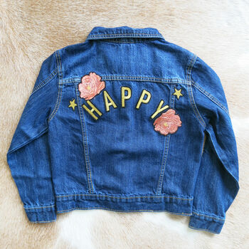 'Happy' Embroidered Kids Denim Jacket, 5 of 5