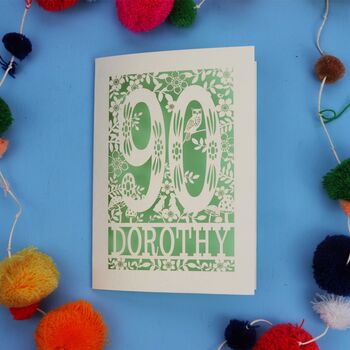 Personalised 90th Birthday Card Papercut Woodland Design, 9 of 10