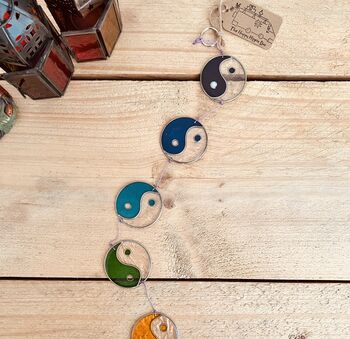 Boho Yin Yang Stained Glass Sun Catcher Window Decor, 11 of 11