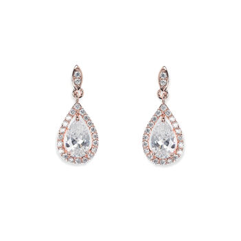 Belmont Rhodium, Gold Or Rose Gold Plated Drop Earrings, 5 of 11