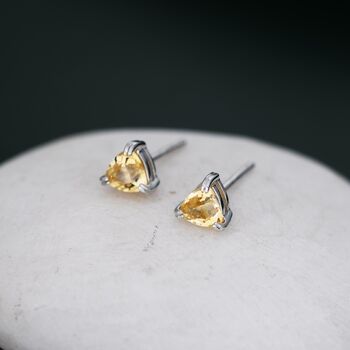 Sterling Silver Genuine Yellow Citrine Crystal Stud Earrings, 3 of 12