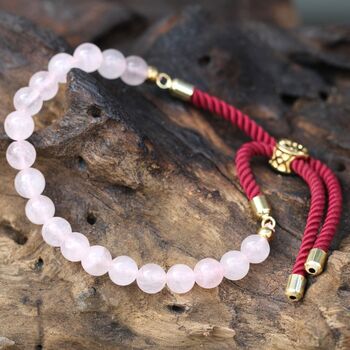 Rose Quartz Gold Plated Cord Bracelet, 2 of 5
