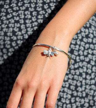 Sterling Silver Bee Or Dragonfly Bangle, 3 of 5