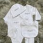 Newborn Baby Five Piece Embroidered Gift Set, thumbnail 3 of 11