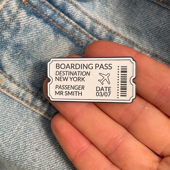 Personalised Boarding Pass Ticket Enamel Pin, 4 of 5