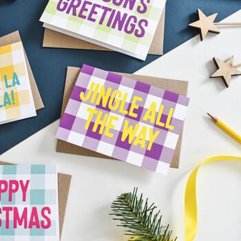 Colourful Gingham Christmas Card Pack Of Eight, 5 of 5