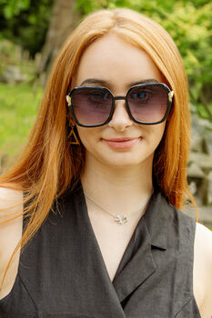 Black Rounded Square Screw Detail Side Arm Sunglasses, 3 of 7