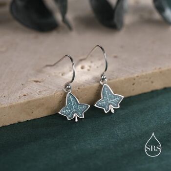 Enamel Ivy Leaf Drop Hook Earrings In Sterling Silver, 2 of 11
