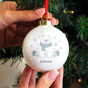 Personalised Polar Bear Christmas Bauble For Kids, 5 of 5