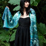 Dragonfly Lily Long Floral Silk Scarf In Teal And Blue, thumbnail 1 of 6