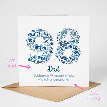 Blue Star Personalised 98th Birthday Card, 5 of 5