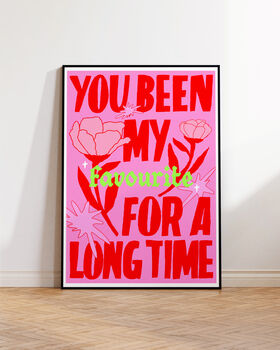 Favourite Lyric Art Print – Neon And Pink, Handwritten Typography With Flowers, 5 of 6
