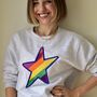 Large Star Embroidered Rainbow Sweatshirt Ash Grey, thumbnail 1 of 3