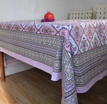 Gulmohar Table Cover Blue/Pink, 2 of 3