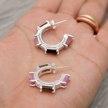 Pink, Black Tourmaline Silver Earrings, 3 of 8