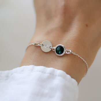 Personalised Birthday Bracelet, Initial And Birthstone Bracelet In Sterling Silver, 10 of 10