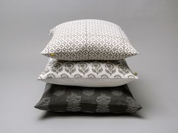 Manali Floral Paisley Pattern Grey Cotton Cushion Cover, 4 of 4