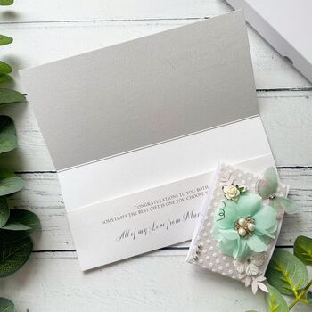 Handmade Wedding Money Wallet Mint Green And White, 7 of 7