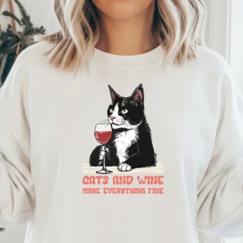 Cosy Cats And Wine Sweatshirt – Jumper For Cat Lovers, 3 of 3