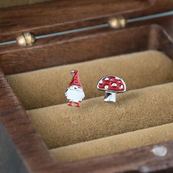 Mismatched Gnome And Mushroom Stud Earrings In Sterling Silver, 4 of 10