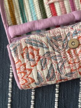 Quilted Block Print Toiletry Roll Up Pouch: Travel Kit, 7 of 12