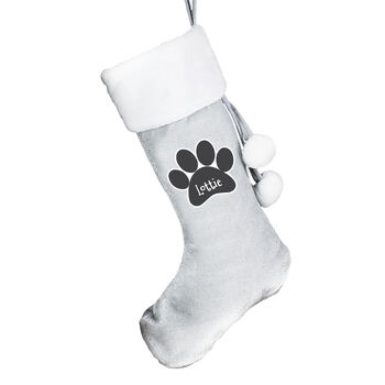 Personalised Paw Print Grey Pet Christmas Stocking, 3 of 3