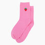Women's Embroidered Socks Pink Strawberries, thumbnail 5 of 5