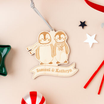 Winter Penguins Personalised Christmas Tree Decoration, 2 of 4