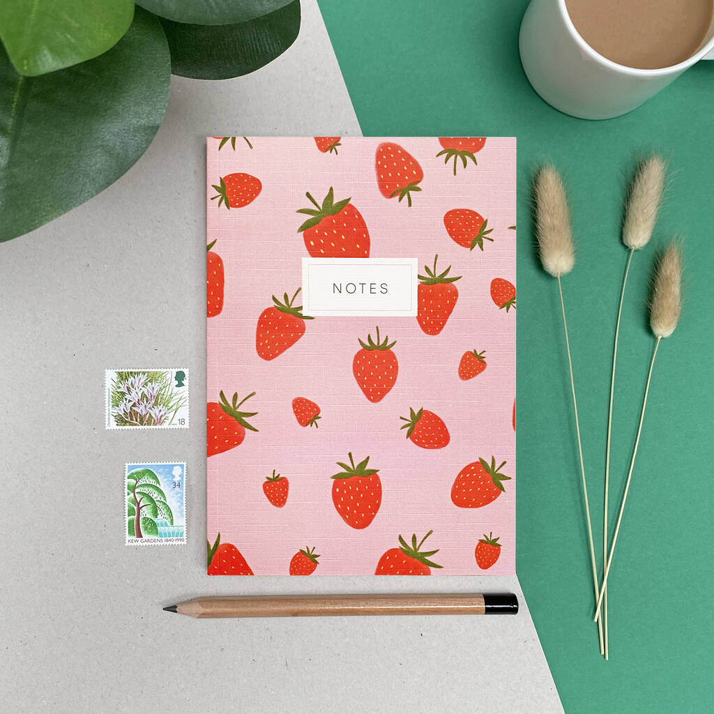 A5 Lined Notebook Strawberry Design By Lizzie Chancellor