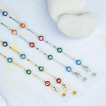 Silver Plated Colourful Evil Eye Mask And Glass Chain, 2 of 5