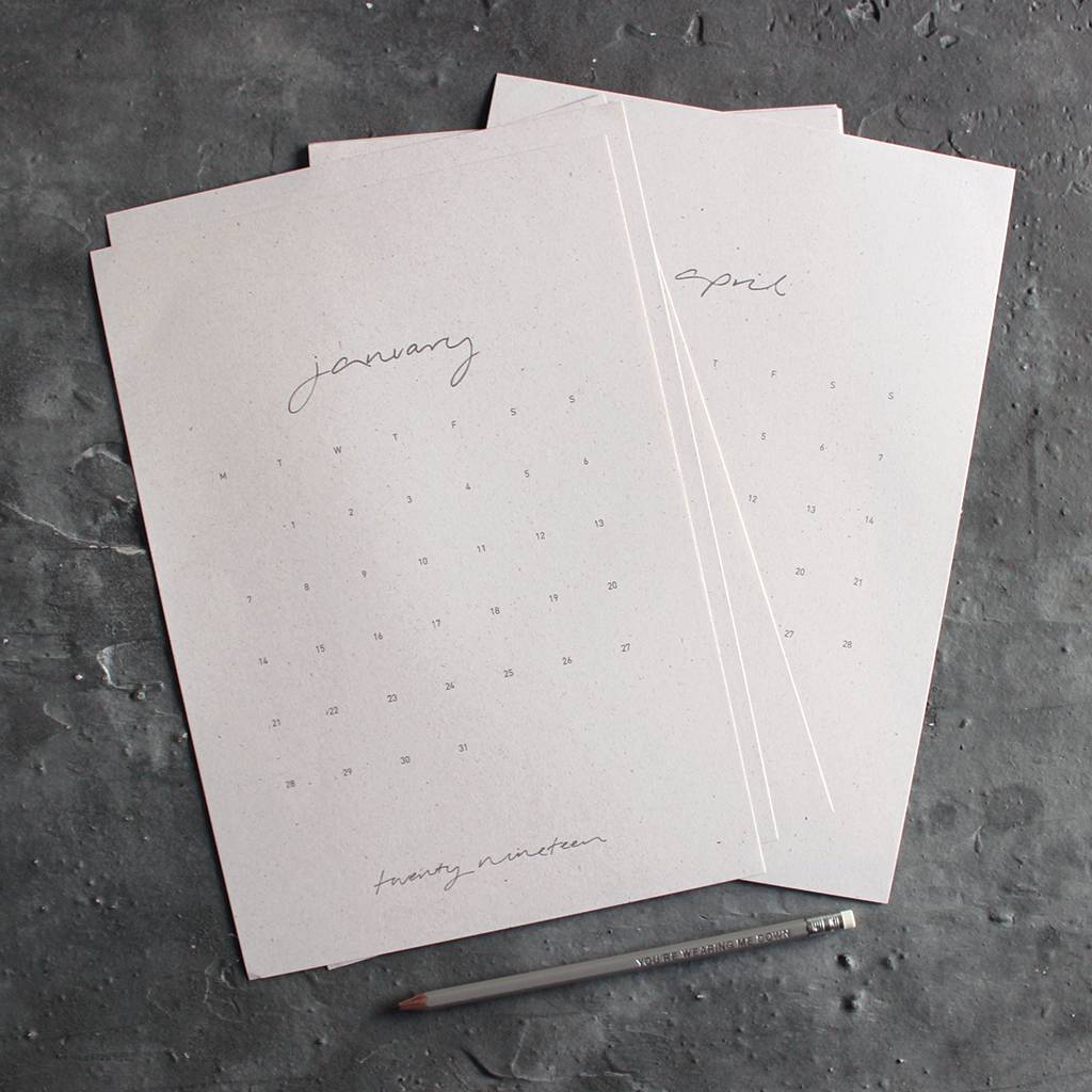 a4 recycled one page per month calendar + free print by text from a