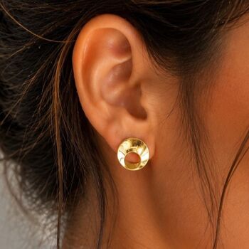 Round Gold Swirl Sterling Silver Stud Earrings, 3 of 8