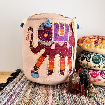 Handmade Bohemian Dusky Pink Elephant Pouffe, 4 of 8
