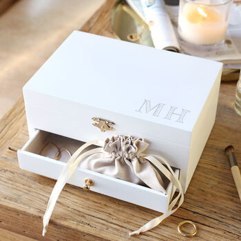 Personalised Initials White Embroidered Jewellery Box, 2 of 4