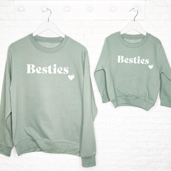 Besties With Heart Mum And Daughter Sweatshirt Set, 5 of 8